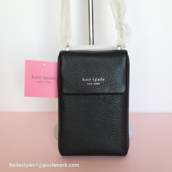 KATE SPADE Bradley North/South Pebbled Leather Phone Crossbody- Black color🎈⭐ - Picture 2 of 16